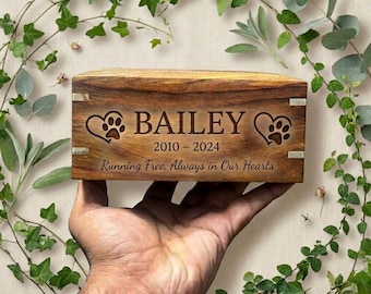 Personalized Dog Urn Box, Wooden Pet Memorial Urn, Custom Engraved Dog Ashes Box, Pet Loss Gift, Dog Memorial Keepsake Box