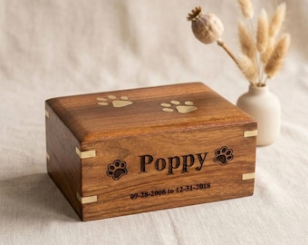Rosewood Pet Urn Box – Engraved Memorial Keepsake with Brass Paw Emblem