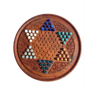 Personalized Rosewood Chinese Checkers | Handmade Wooden Board Game with Glass Marbles
