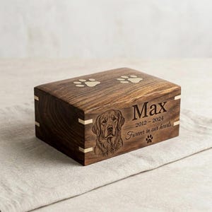 Gepersonaliseerde hondenurn met foto, aangepaste urndoos huisdier gedenkteken, gegraveerde asbak hond, houten huisdier urn, geschenk hond verlies, aandenken huisdier
