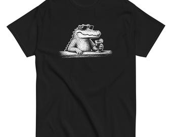 Cool Alligator Shirt, Funny Crocodile Graphic Tee, Drinking Gator T-Shirt, Vintage Animal Shirt