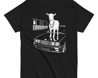 Funny Goat Shirt, Goat on BMW Graphic Tee, Gangster Goat T-Shirt, Vintage Animal Shirt, Car Lover Gift