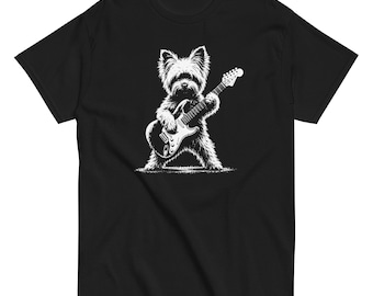 Rockstar Yorkie Shirt, Guitar Dog T-Shirt, Funny Yorkshire Terrier Tee, Music Lover Gift, Vintage Dog Shirt