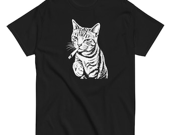 Smoking Cat Shirt, Cool Cat Graphic Tee, Vintage Streetwear T-Shirt, Funny Cat Lover Gift