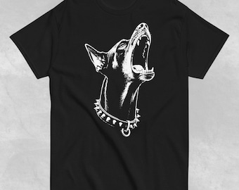 Angry Doberman Shirt, Vintage Punk Dog T-Shirt, Spiked Collar Graphic Tee, Gothic Streetwear, Gift for Doberman Lovers