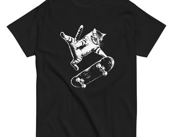Skateboarding Cat Shirt, Funny Skate Cat T-Shirt, Vintage Cat Graphic Tee, Skater Gift, Cat Lover Shirt