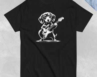 Rockstar Dachshund Shirt, Guitar Dog Graphic Tee, Funny Wiener Dog T-Shirt, Music Lover Gift