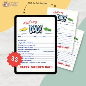 All About My Dad: Father&#39;s Day Questionnaire for Kids - Printable PDF with Coloring Pages & Fill-in-the-Blank Activities, Instant Download