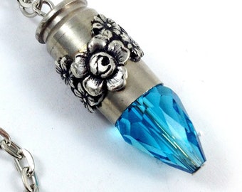 Aqua Faceted Glass Crystal Bullet Necklace Jewelry