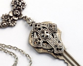 Key to Eternal Bliss - Celtic Cross Necklace Recycled Key Jewelry