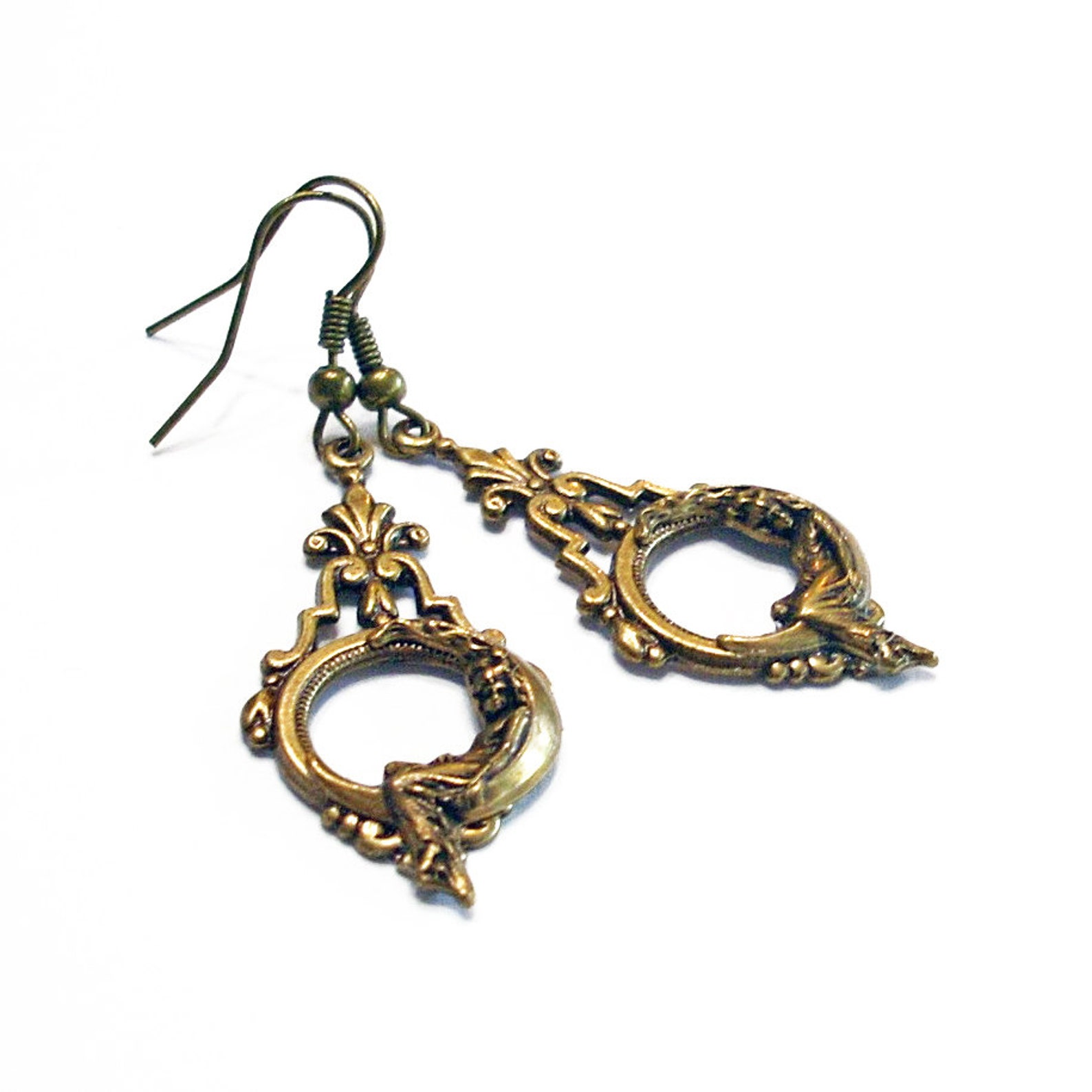 She Hung the Moon Bronze Dangle Earrings Crescent Moon Jewelry Etsy