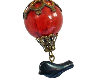 Red Dawn - Red Sponge Coral Hot Air Balloon Necklace Jewelry Jewellery Pendant