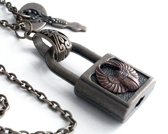 Airship Secrets Functional Padlock and Key - Steampunk Necklace