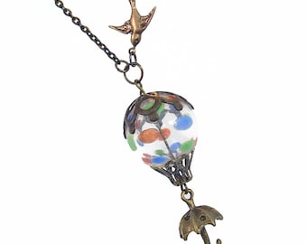 Hot Air Balloon Pendant Necklace Jewelry Jewellery - Flying Polk-A-Dots