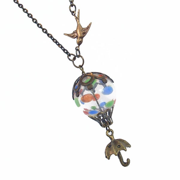 Hot Air Balloon Pendant Necklace Jewelry Jewellery - Flying Polk-A-Dots