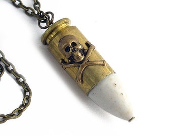Skull Island - White Buffalo Turquoise and Brass Steampunk Necklace