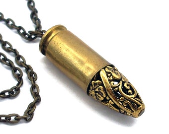 Brass Bullet with Bronze Filigree Point - Bullet Necklace - Hippie Jewelry - Eco-Friendly