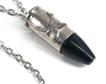 Silver and Onyx Bullet - Fly Safely Home - Ammo Jewelry - Eco-Friendly