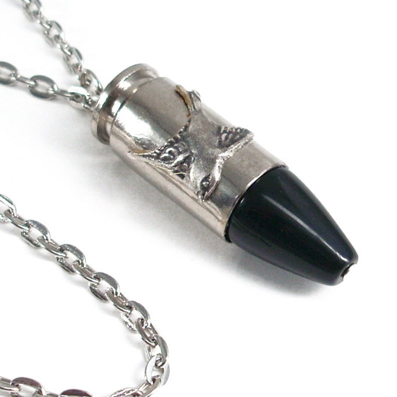 Silver and Onyx Bullet Fly Safely Home Ammo Jewelry Eco-Friendly image 1