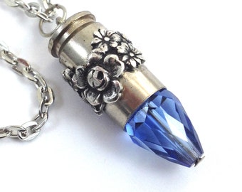 Pale Blue Faceted Glass Crystal Bullet Necklace Jewelry