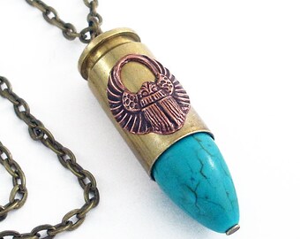 Commander's Bullet - Turquoise Howlite, Copper and Brass Steampunk Necklace