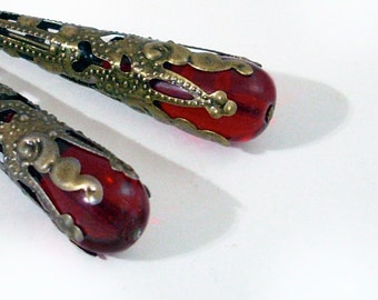 Ruby Red Drop Earrings Wrapped in Bronze