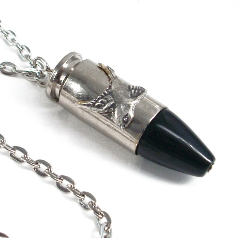 Silver and Onyx Bullet Fly Safely Home Ammo Jewelry Eco-Friendly image 3