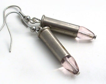 Pretty in Pink - Tiny Silver Bullet Earrings