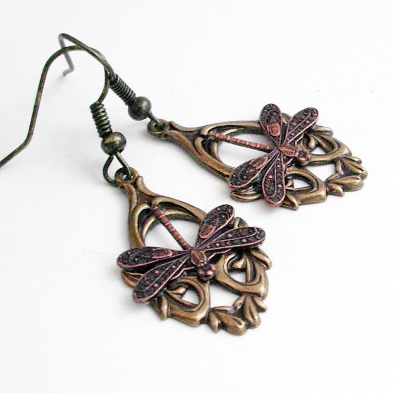 Copper and Bronze Dragonflies Dangle Earrings image 2