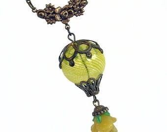 Yellow Rose - Hot Air Balloon Necklace Handmade Jewelry Jewellery