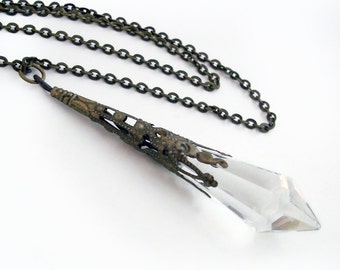 Bronze Filigree Crystal Prism Pendant Necklace