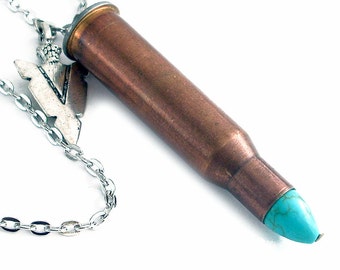Copper and Turquoise Bullet Pendant with Silver Arrowhead
