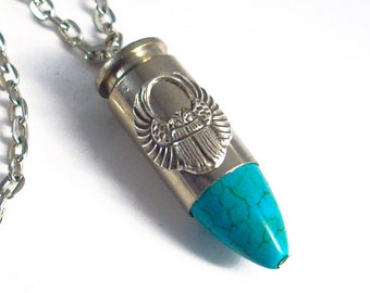 Commander's Bullet - Turquoise Howlite and Silver Steampunk Necklace - Handmade Jewelry Jewellery