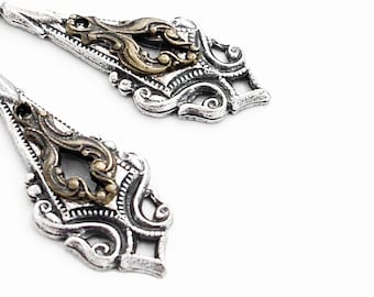 Intricate Bronze on Silver Earrings