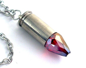 Red Crystal Bullet Necklace Ammo Jewelry - Aim for the Heart
