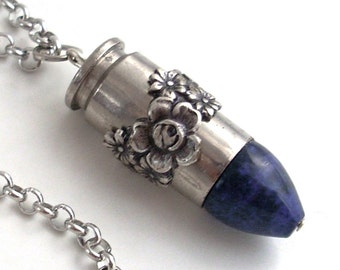 Blue Lapis Roses Bullet - Steampunk Necklace Jewelry