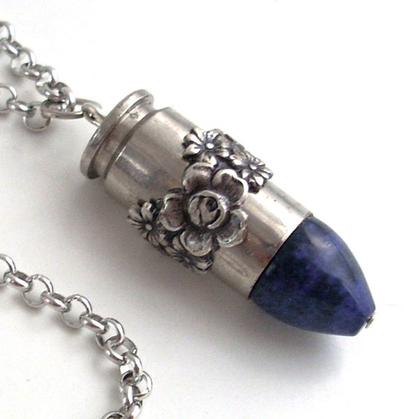 Blue Lapis Roses Bullet - Steampunk Necklace Jewelry