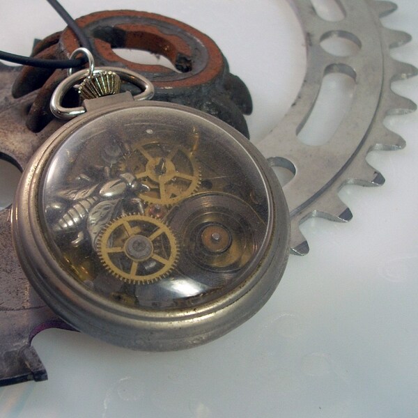 Steampunk Pocket Watch Pendant - Time Has Flown