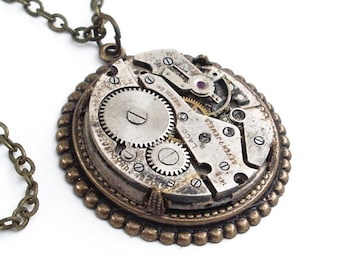 Bronze Clockwork Steampunk Necklace Handmade Jewelry