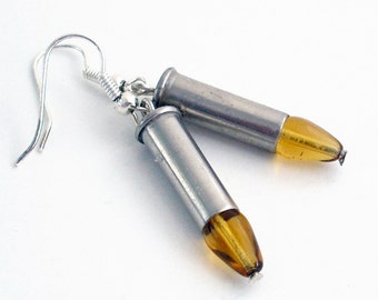 Tiny Silver Bullet Earrings with Glass points