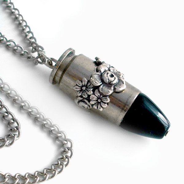 Black Onyx Upcycled Bullet Necklace Ammo Jewellery Cowgirl Jewelry
