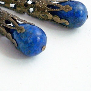 Lapis Lazuli Earrings Drop Earrings Bronze Filigree Earrings Lapis Earrings Lapis Jewelry image 2