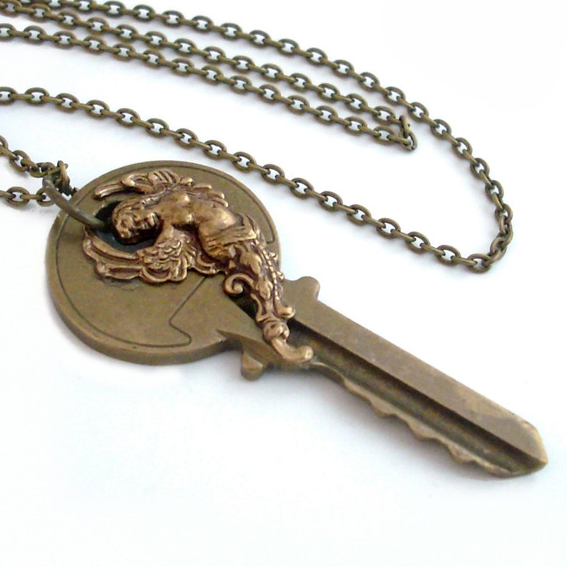 Key Necklace Handmade Jewelry Goddess Key Pendant image 1