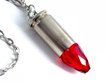 Red Crystal Bullet Necklace Ammo Jewelry - Aim for the Heart