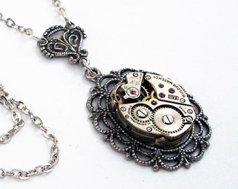 Take Time for Love - Steampunk Necklace Handmade Jewelry