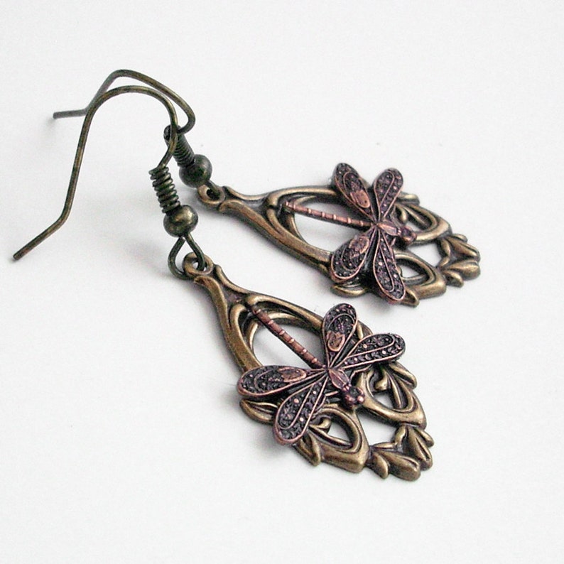 Copper and Bronze Dragonflies Dangle Earrings image 4