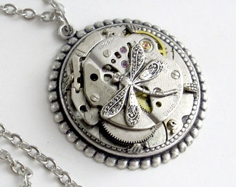 Silver Steampunk Necklace Handmade Jewelry - Time to Fly