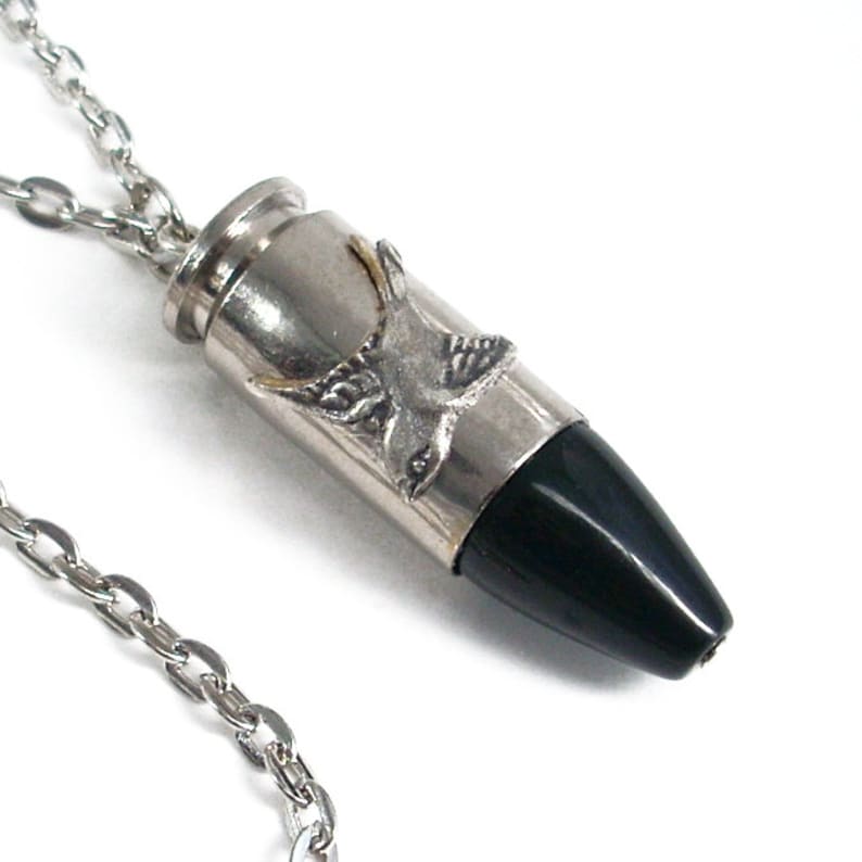 Silver and Onyx Bullet Fly Safely Home Ammo Jewelry Eco-Friendly image 2