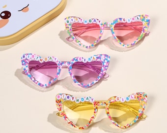 Gafas de sol con forma de corazón personalizadas para niños, hechas a mano, con chispas de caramelo de colores, regalo para niños.