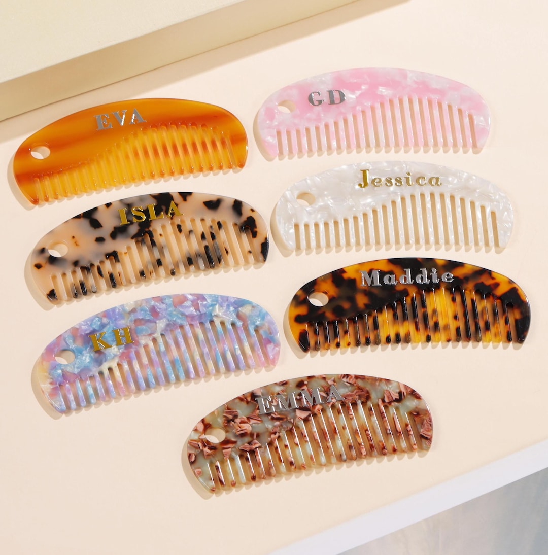 Custom Name Arc Tortoise Shell Hair Comb, Personalized Initials Acetate ...